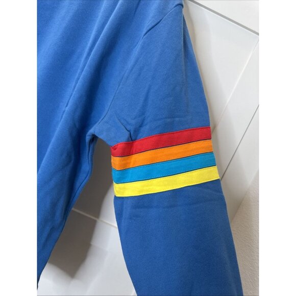 Walt Disney World Retro Blue Crewneck Rainbow Sweatshirt front pockets SIZE Med - Picture 13 of 14